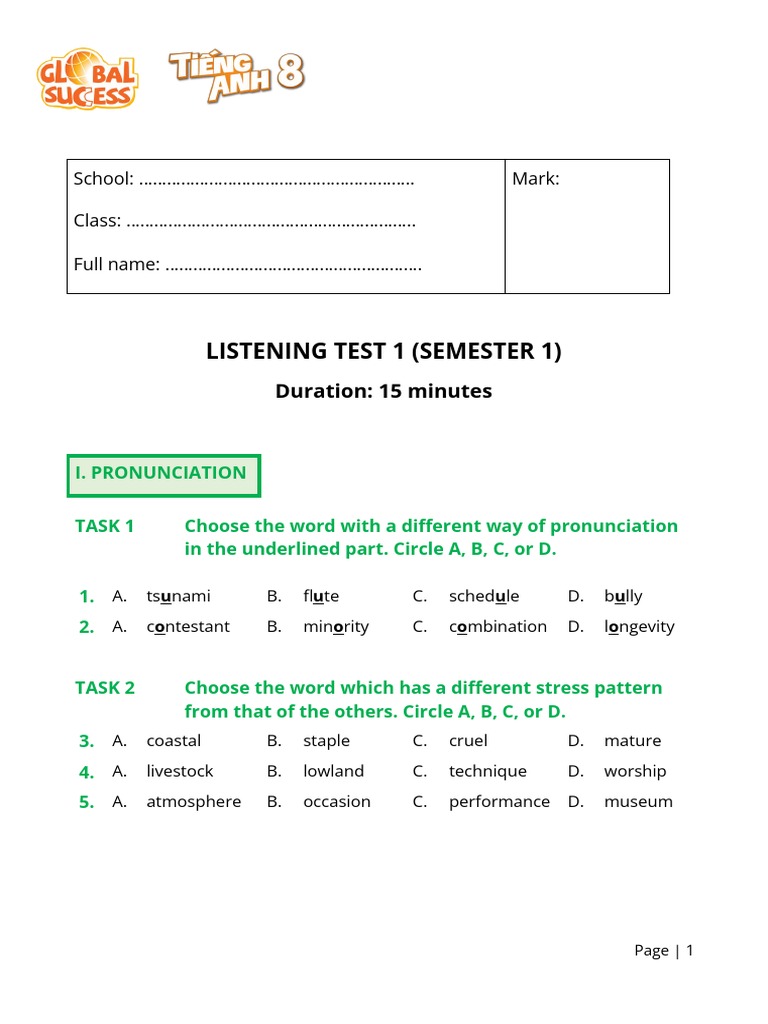 Listening Test 1 (Semester 1) | PDF | Language Arts & Discipline