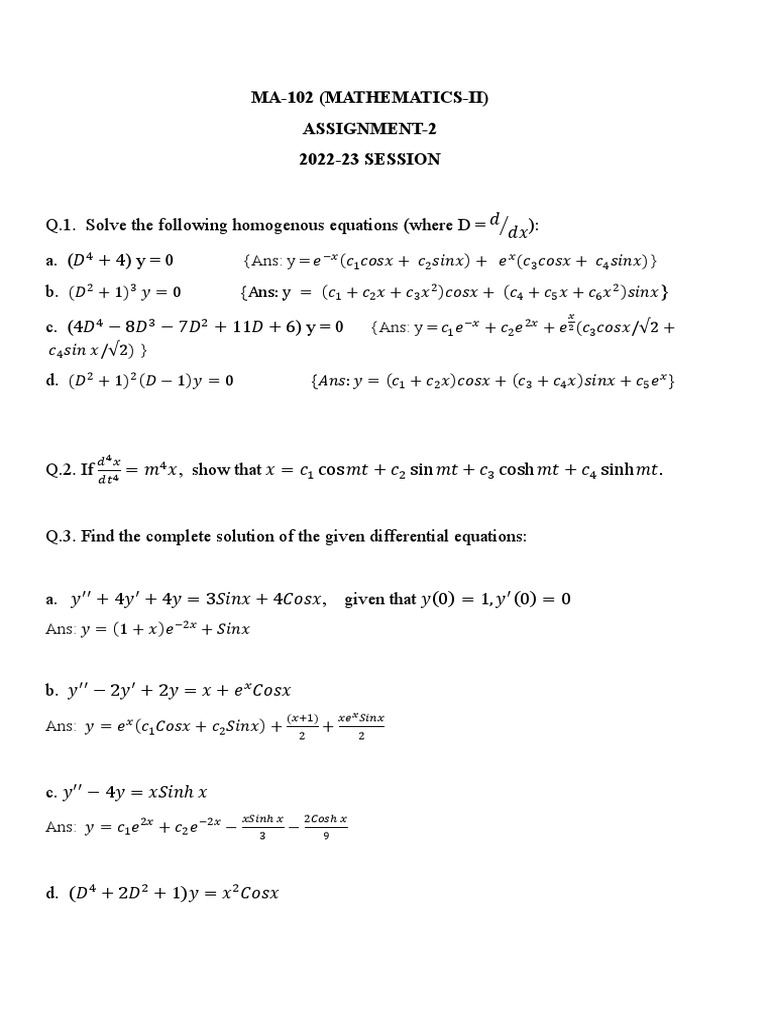 MA-102 Mathematics-II Assignment 2 | PDF | Teaching Methods & Materials