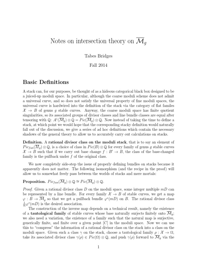 Intersection Theory on Moduli Spaces | PDF | Space | Algebraic Geometry