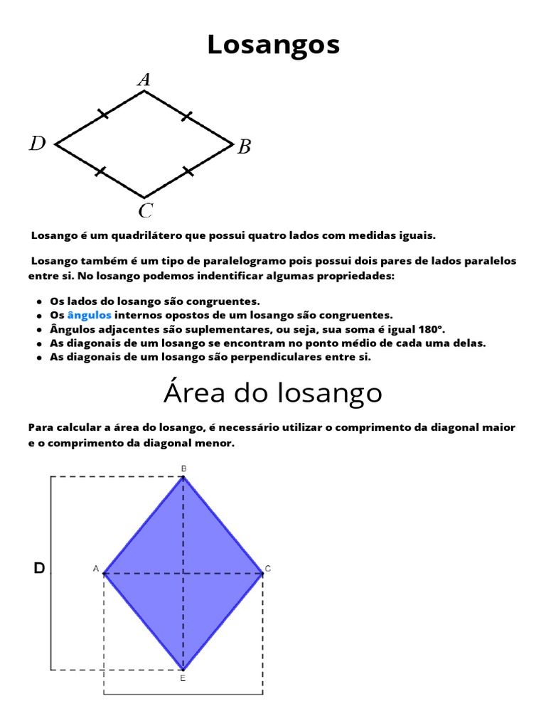 Propriedades e Cálculos do Losango | PDF