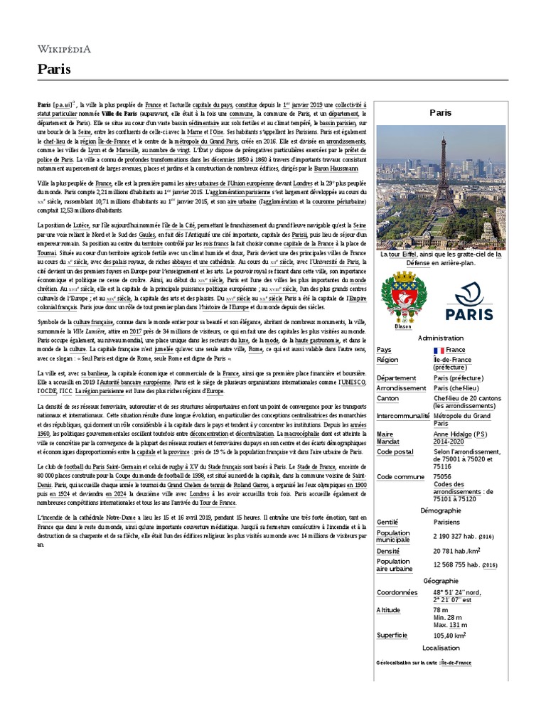 Paris : Capitale culturelle et économique | PDF | Paris | France