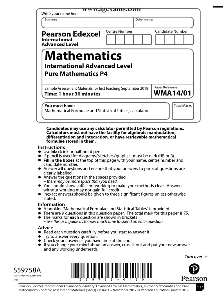 P4 Specimen 2018 Answers | PDF | Mathematics | Statistics