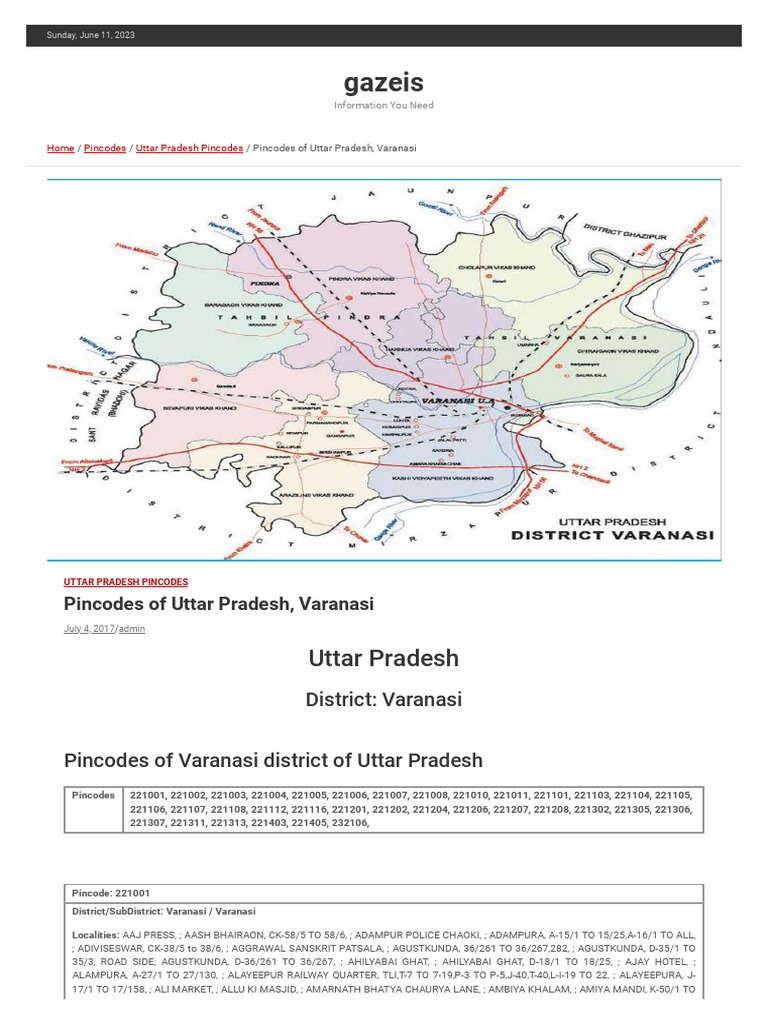 Pincodes of Uttar Pradesh, Varanasi Gazeis PDF