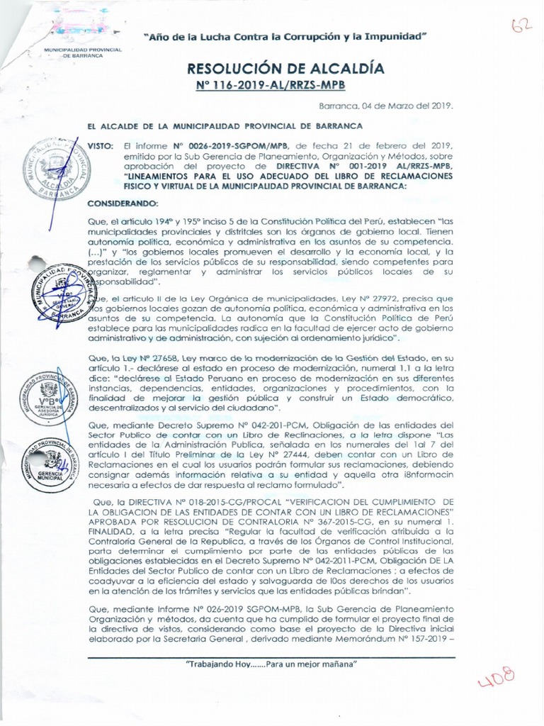 RA00116-2019 - Directiva Del Libro de Reclamaciones | PDF