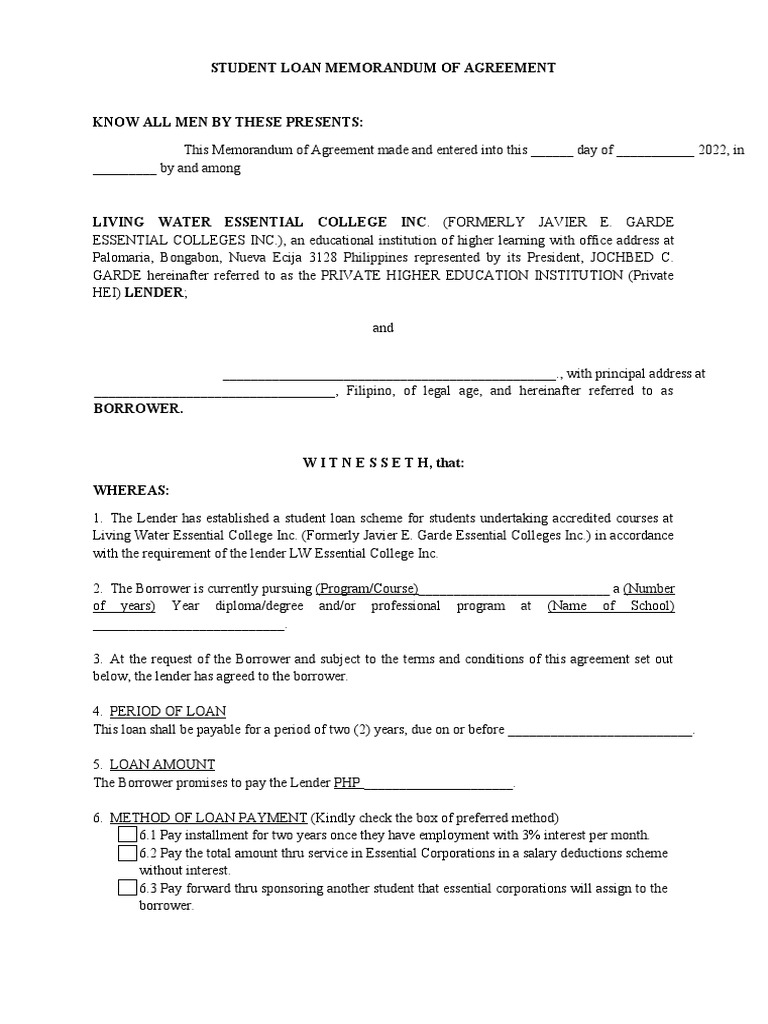 Student loan repayment program service agreement pdf loans