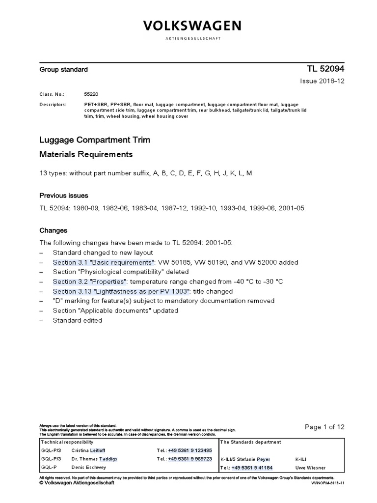 TL 52094 en | PDF | Trunk (Car) | Polyethylene