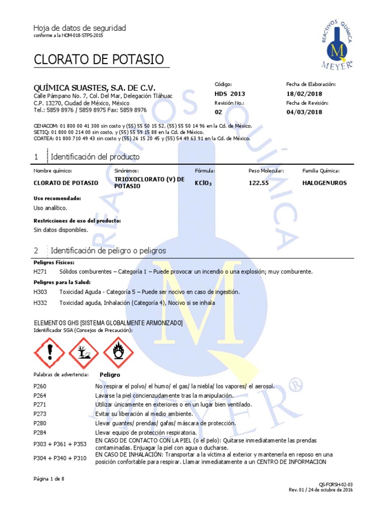 Clorato de Potasio. Descargar gratis PDF Residuos Contaminación