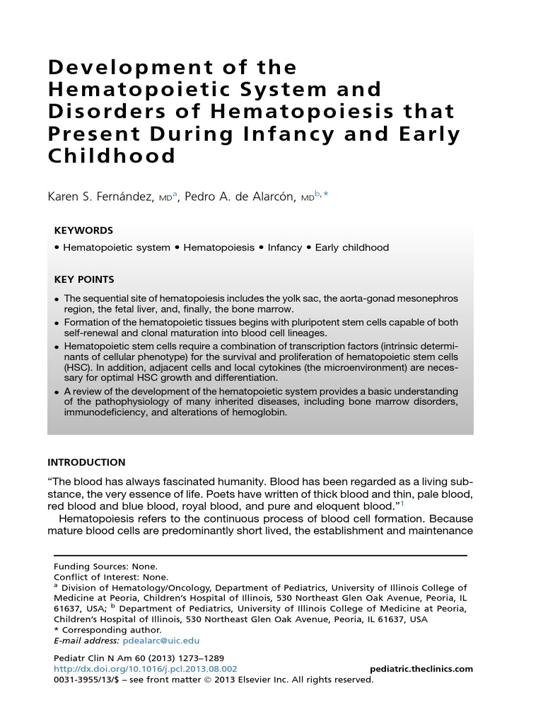 Development of The Hematopoietic System and Disorders of Hematopoiesis ...