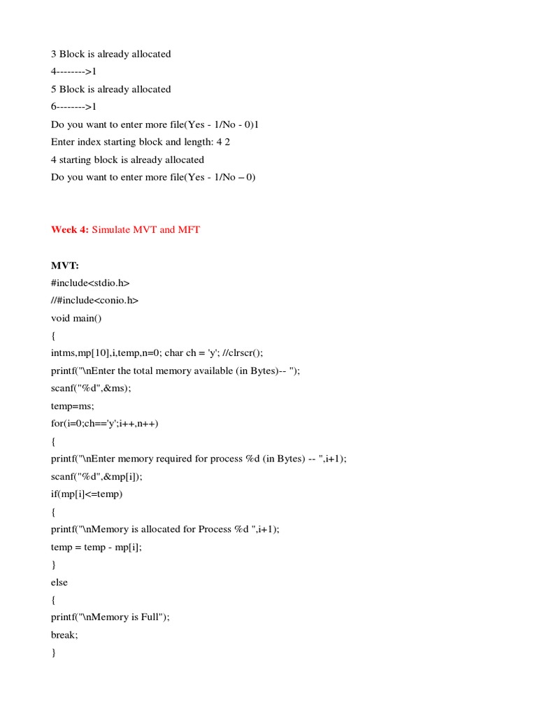 MVT and MFT Memory Allocation Simulation | PDF