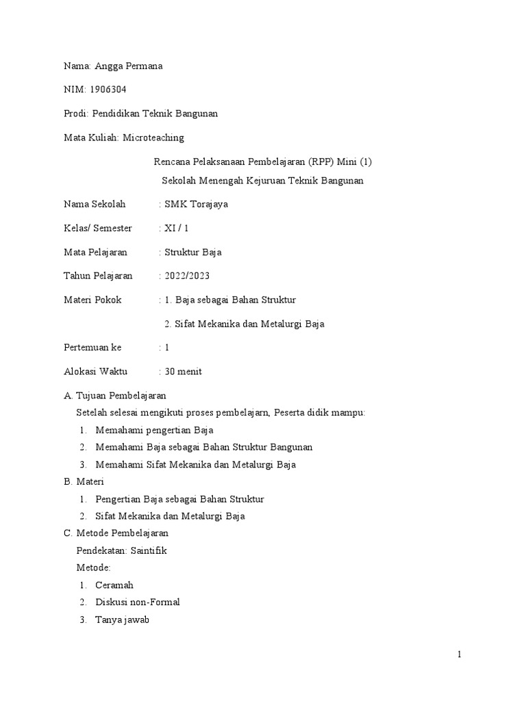 Tugas Mini RPP | PDF