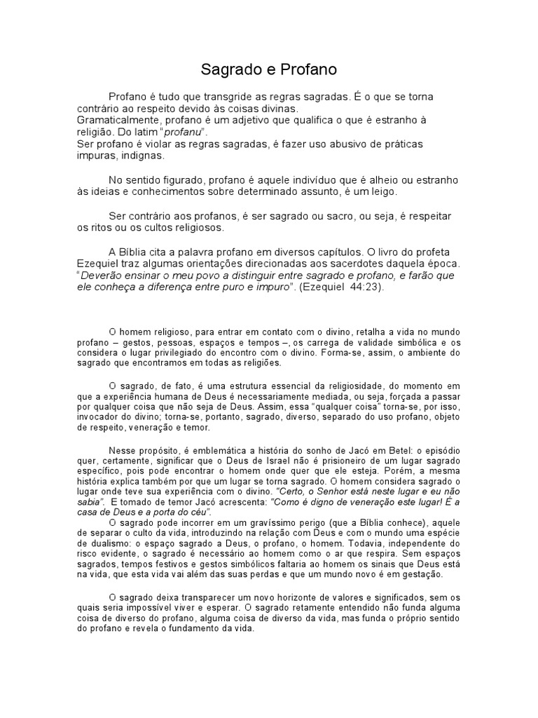 Sagrado e Profano | PDF | Bíblia | Deus