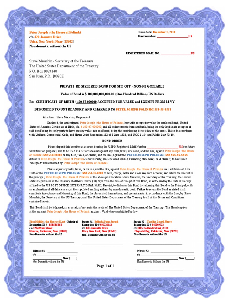 Bond Acceptance for Peter Polinski | PDF | Uniform Commercial Code ...