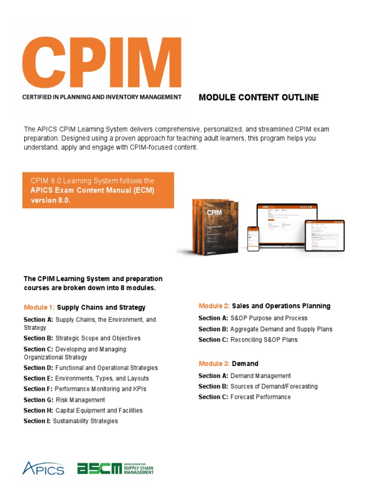 Cpim 8.0 Content Outline | PDF | Supply Chain | Business