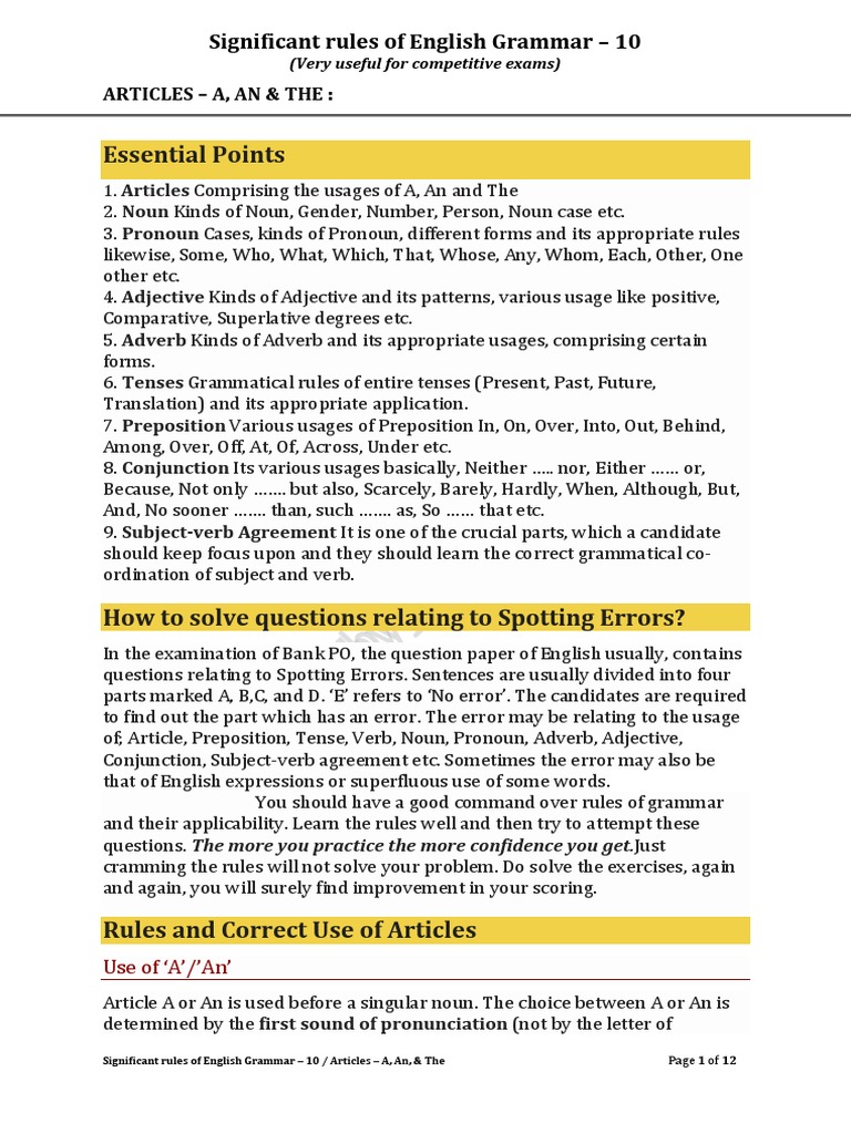 G10 Essentials Of English Grammar2 Articles Pdf English Grammar Verb