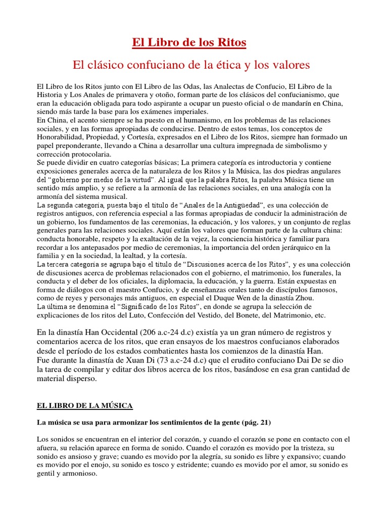 El Libro de los Ritos de Confucio | PDF | confucionismo | Confucio