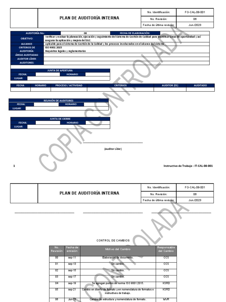 Plan de Auditoría Interna SGC 2023 | PDF