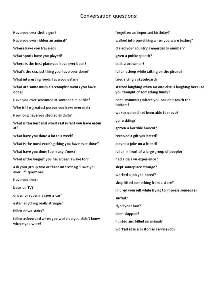 Conversation Questions | PDF | Games & Activities | Home & Garden