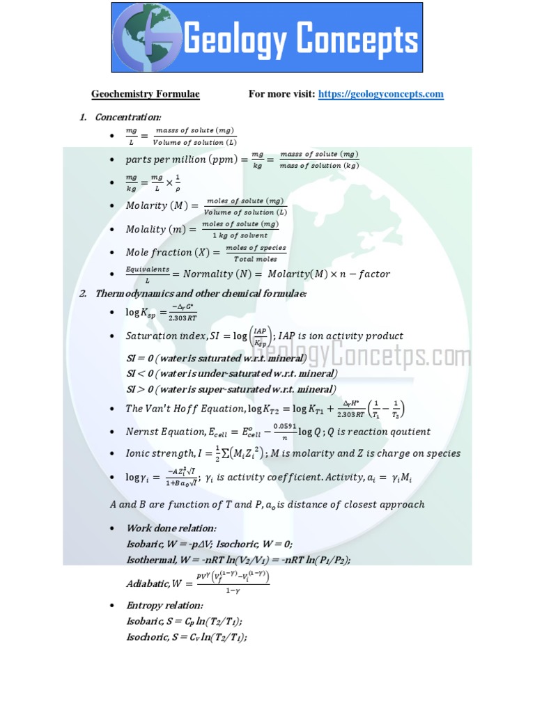Geochemistry Formulae | PDF | Branches Of Thermodynamics | Physics
