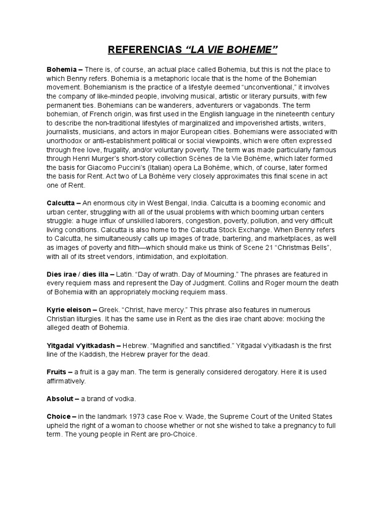Referencias "La Vie Boheme" PDF