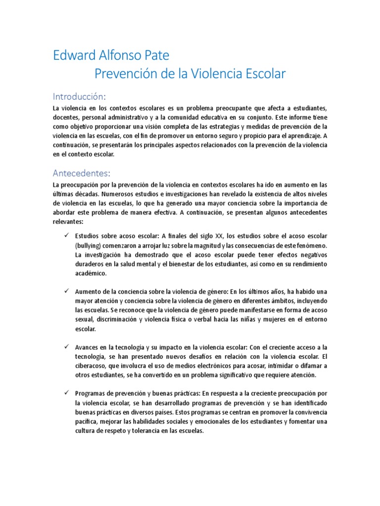 Prevención de la Violencia Escolar | PDF | Relaciones personales ...