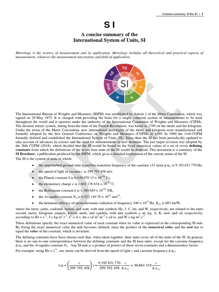 Summary of the SI Units System | PDF | International System Of Units ...