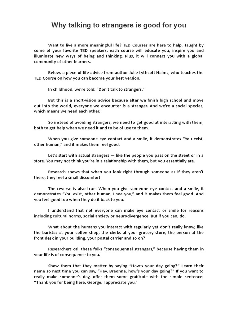 Why Talking To Strangers Is Good For You | PDF | Wellness