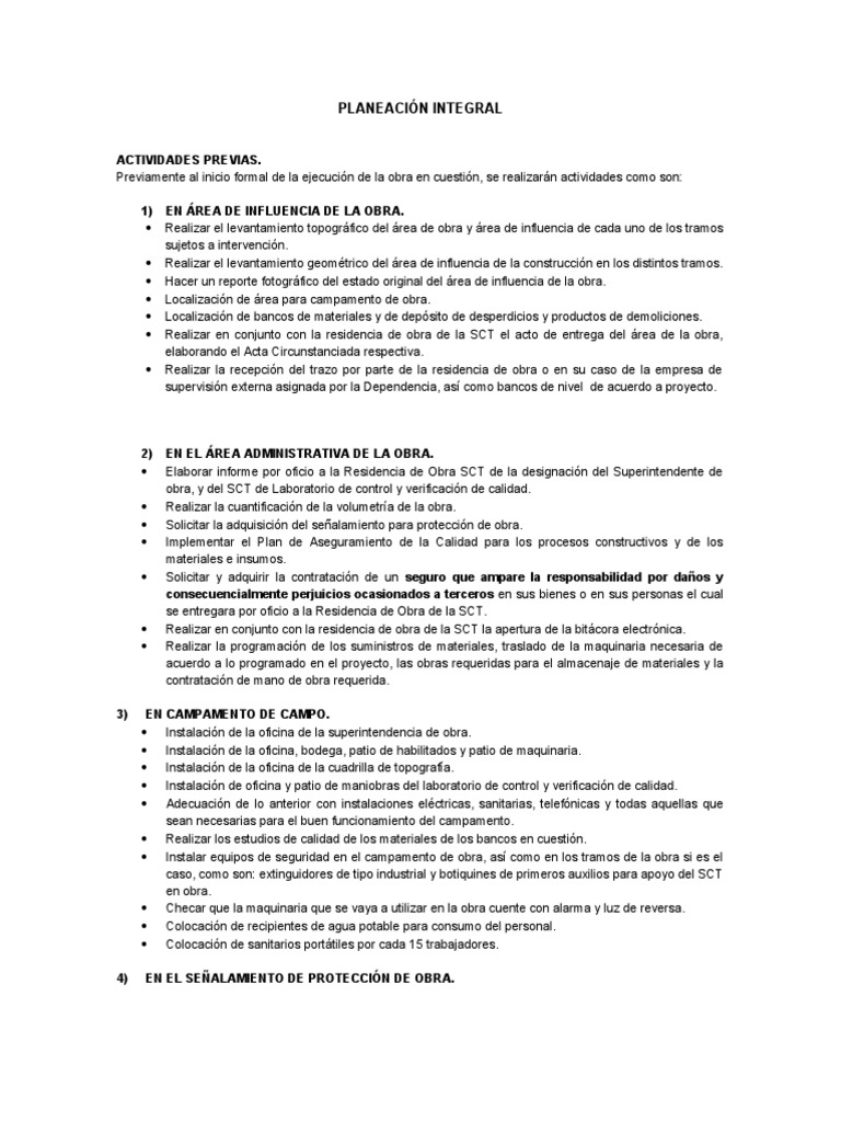 Planeación Integral y Señalización Obra | PDF