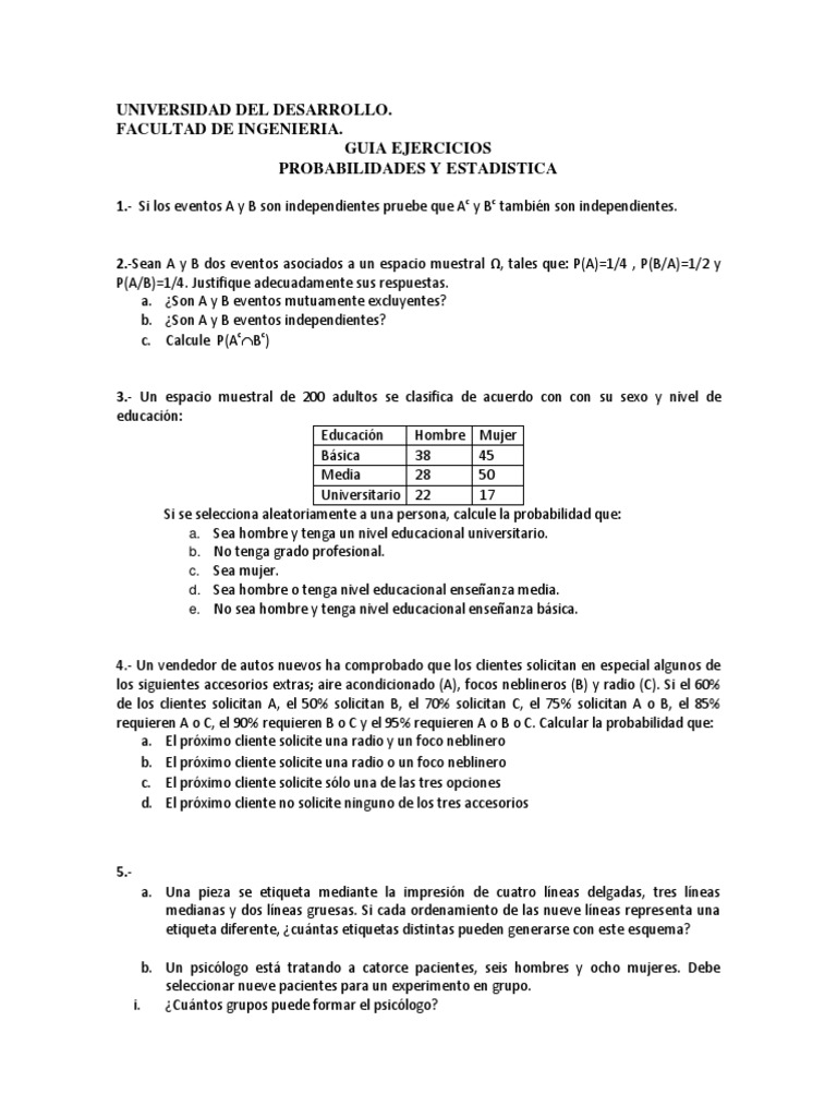 Ejercicios de Probabilidades y Estadística | PDF | Probabilidad | Science