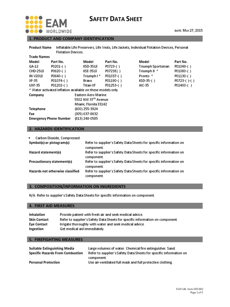 MSDS Life Vests PDF