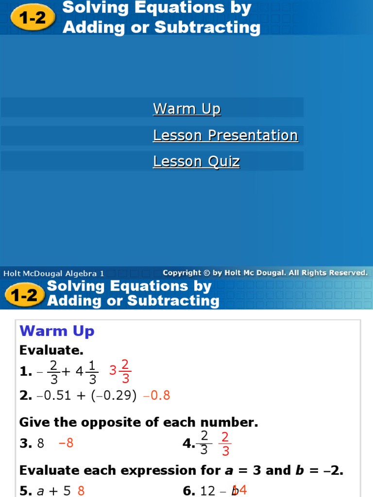 Warm Up Lesson Presentation Lesson Quiz: Holt Mcdougal Algebra 1 Holt ...