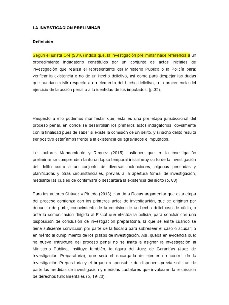 La Investigacion Preliminar | PDF | Fiscal | Procedimiento Criminal