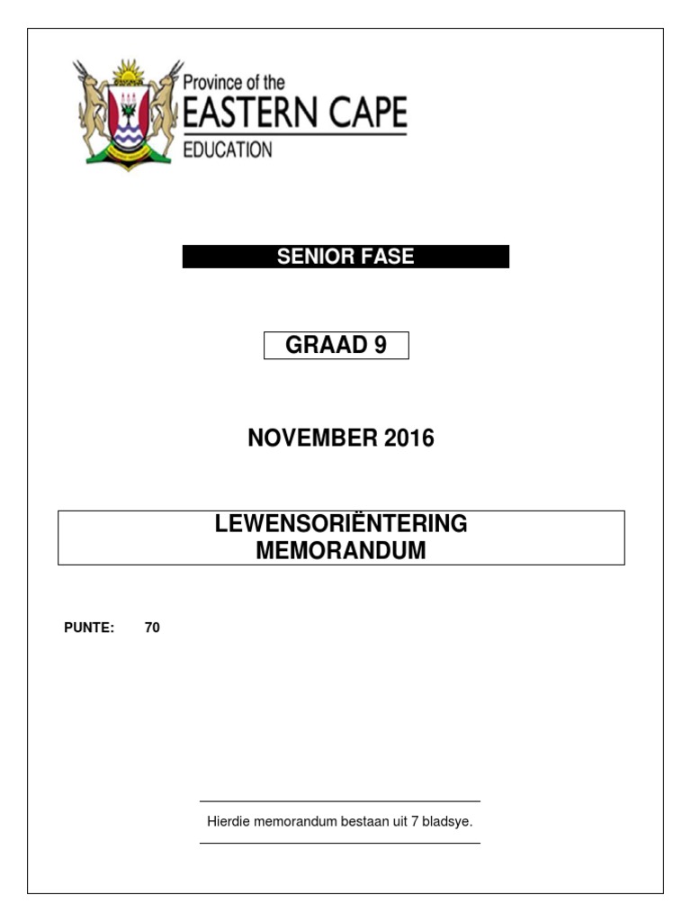 Life Orientation Memo GR9 Nov 2015 Afr | PDF