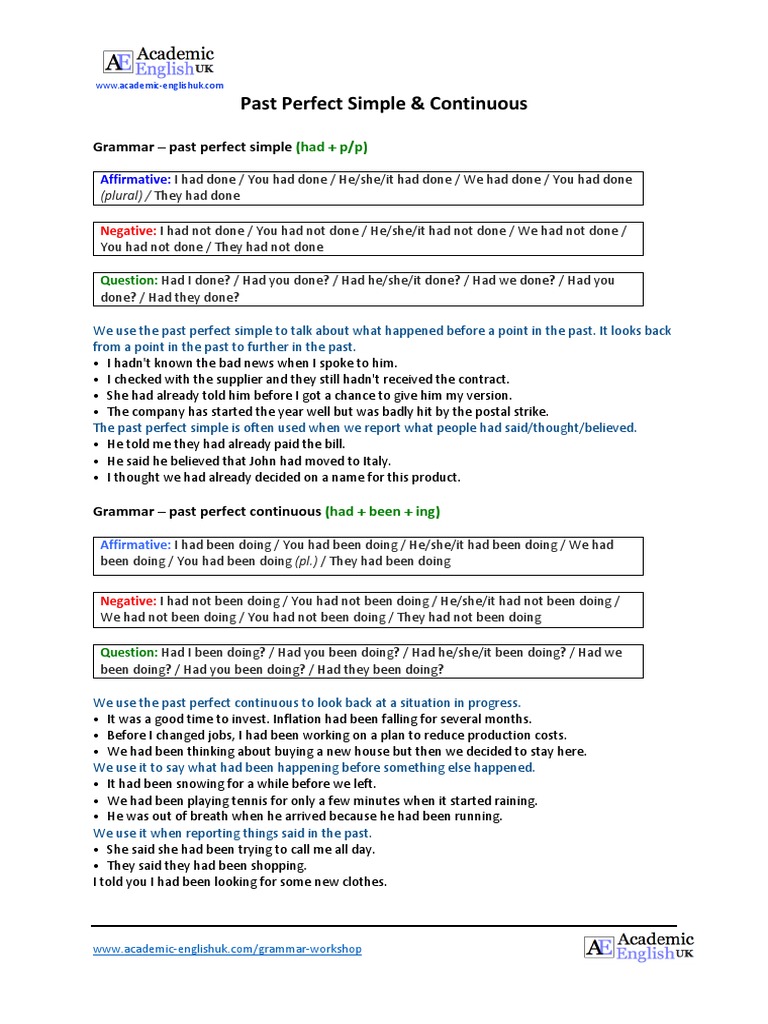 Past Perfect Continuous Grammar Exercises | PDF