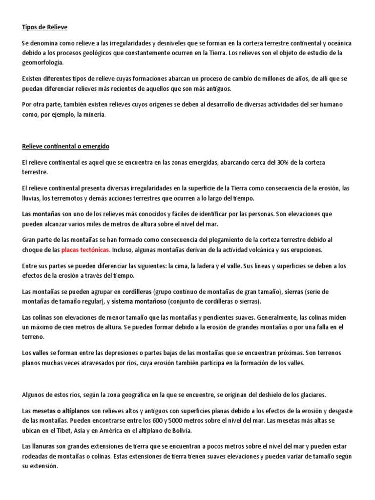 Tipos de Relieve Continentales | PDF | Terreno | Montañas