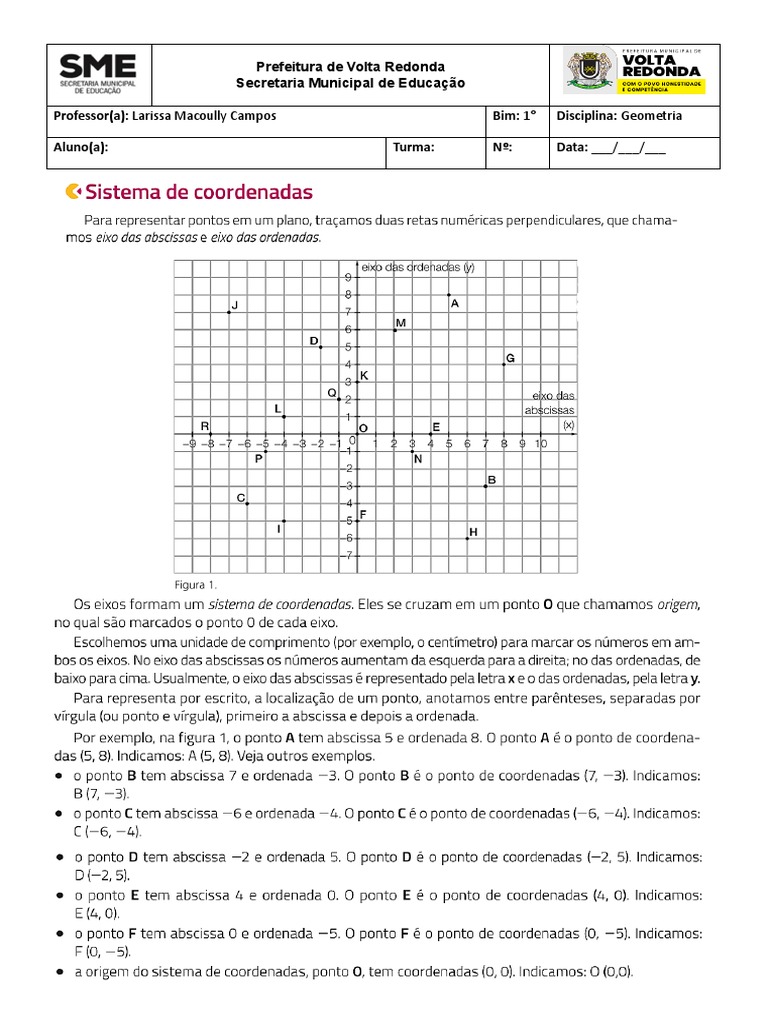 LISTA DE EXERCÍCIOS - 7 ANO - PLANO CARTESIANO | PDF