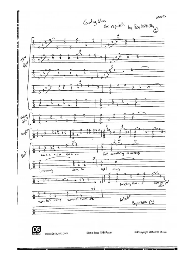 Counting Stars Fingerstyle TABS PDF