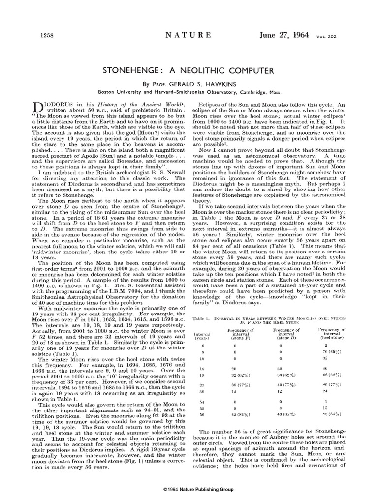 (Nature 1964-Jun Vol. 202 Iss. 4939) HAWKINS, GERALD S. - Stonehenge ...