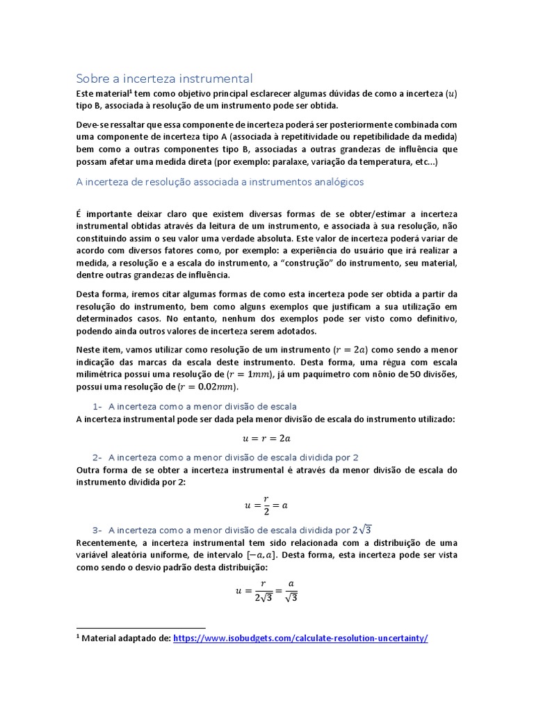 Incerteza Instrumental e Medidas Precisão | PDF | Incerteza ...