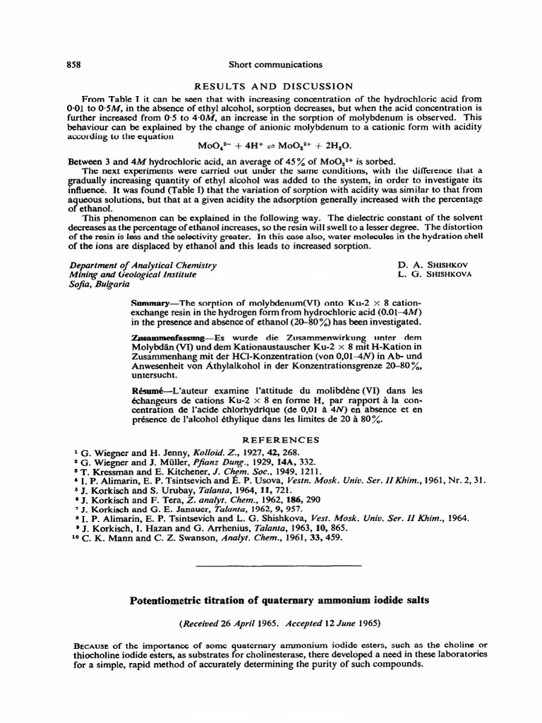 Potentiometric Titration of Quatemary Ammonium Iodide Salts | PDF ...