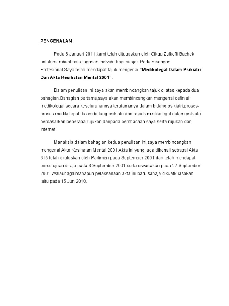 Medikolegal Dalam Psikiatri Akta Kesihatan Mental 2001 Pdf