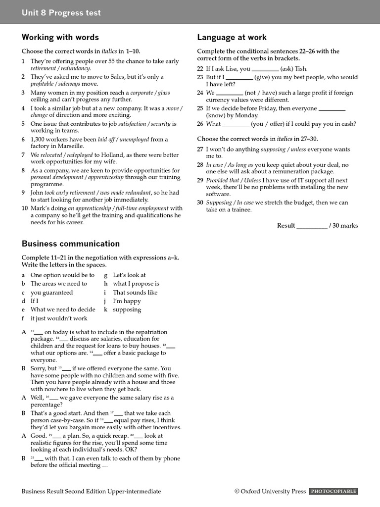 Unit 8 Progress Test and Role Plays | PDF | Salary | Overtime