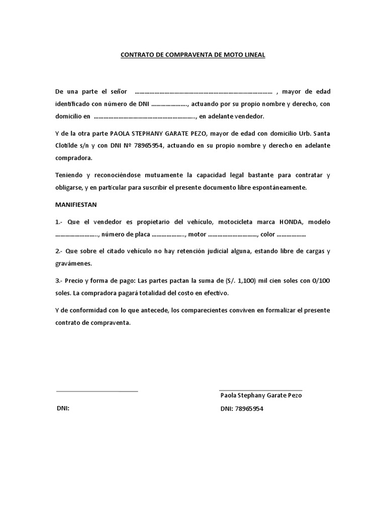 Contrato de Compraventa de Moto Lineal | PDF | Derecho