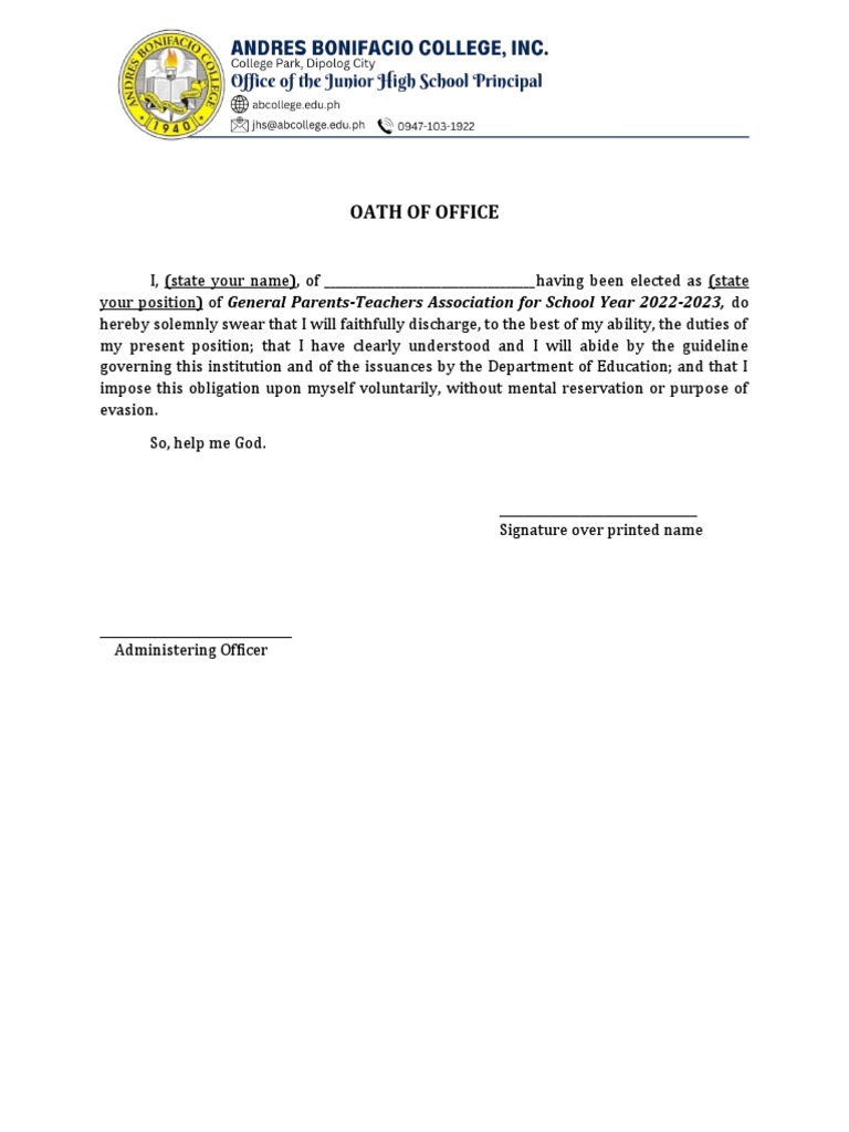 Oath of office pdf