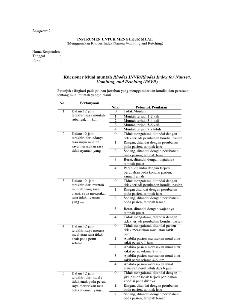 Instrumen Penilaian Mual dan Muntah | PDF