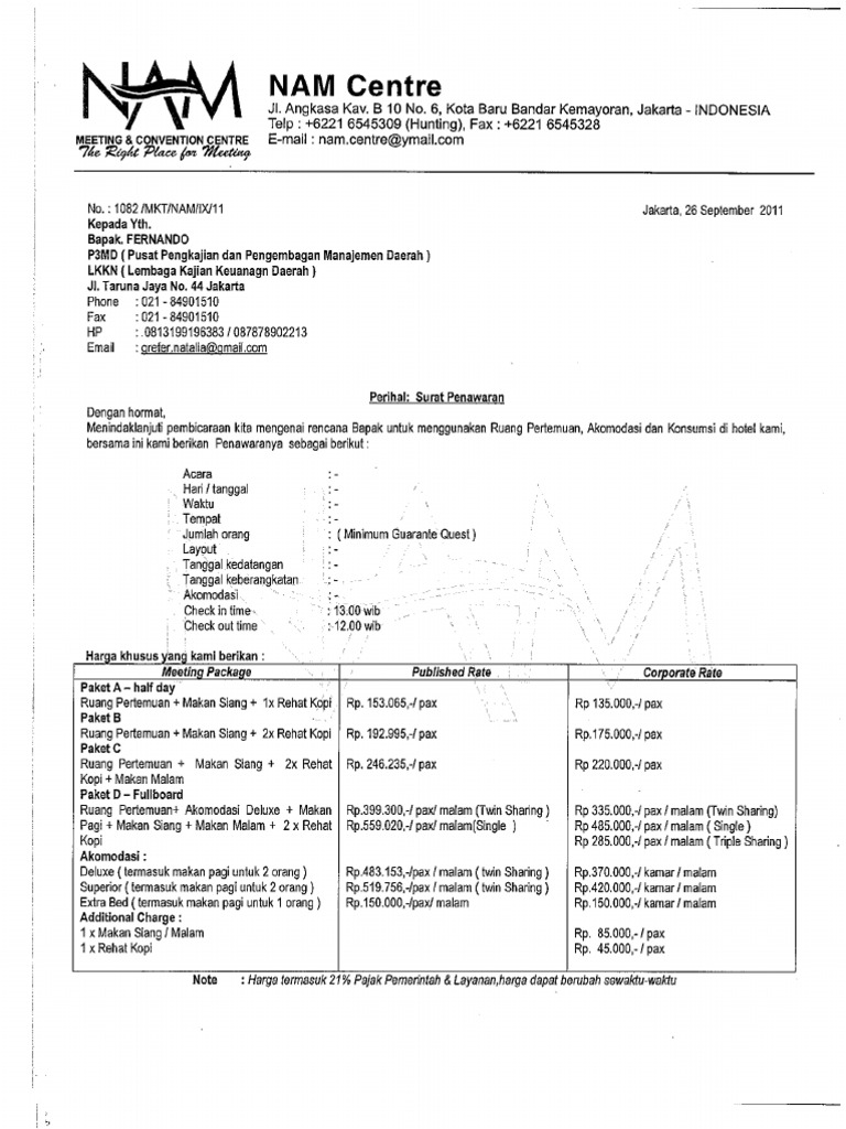 Surat Penawaran Kerjasama Hotel Dengan Travel Kumpulan Surat Penting