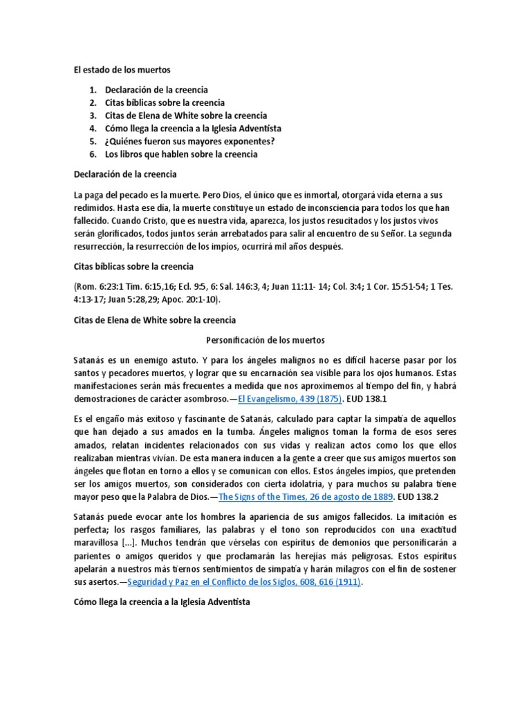 El Estado de los Muertos en Adventismo | PDF | Creencia religiosa y ...