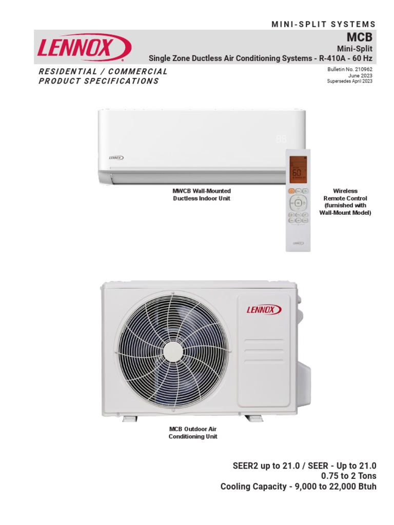 Lennox MCB Ductless Specs PDF