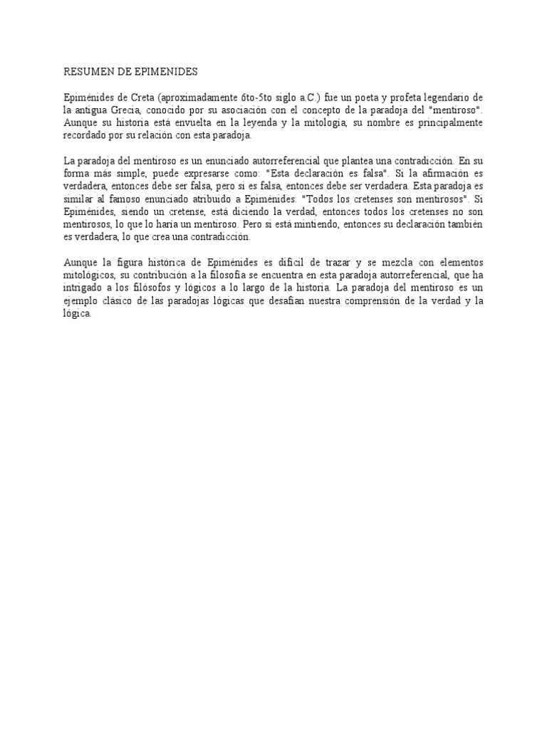Paradoja del Mentirosos y Epiménides | PDF | Ficción general