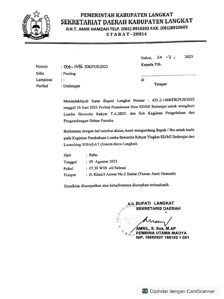 Surat Undangan Lomba Bercerita | PDF
