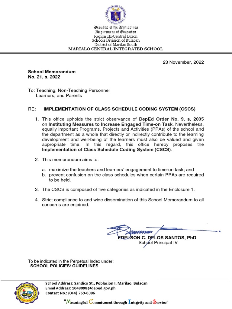CSCS Implementation Schedule 2022 | PDF